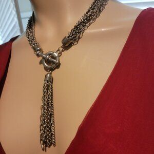 Circle of Life Multi Chain and Tassel Dangle Fancy Necklace Vintage 1980s